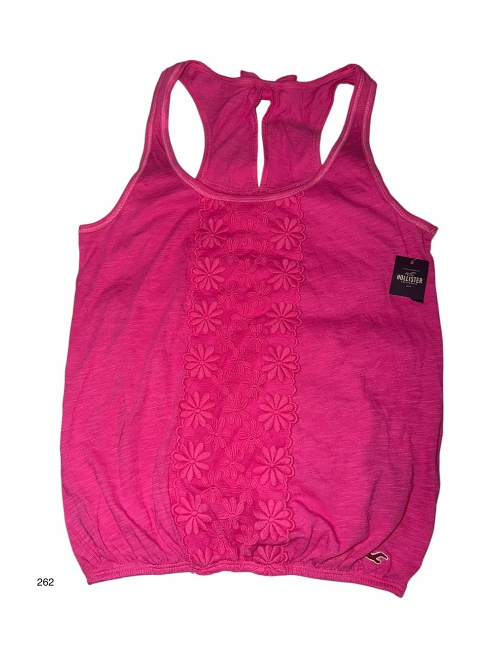 *new* Hollister Bright Pink Racerback Tank with Floral Lace Panel